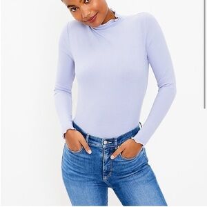 Loft Ribbed Mockneck Ruffle Top in Light Purple NWT